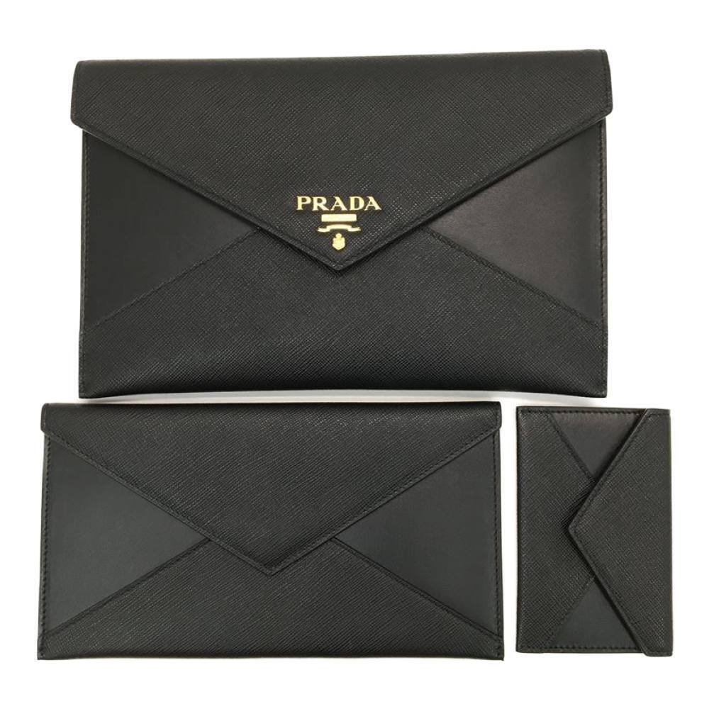 PRADA Saffiano Leather Holder Set Black